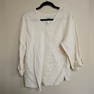 Flax S Diagonal Shirt Linen Vintage Lagenlook Lightweight Cream